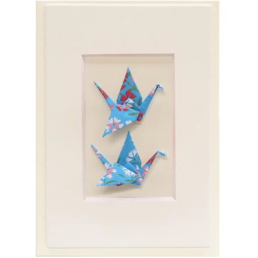 Card Twin Crane Flowers Blue