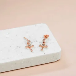 Drop Earring Diamante Cross