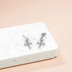 Drop Earring Diamante Cross