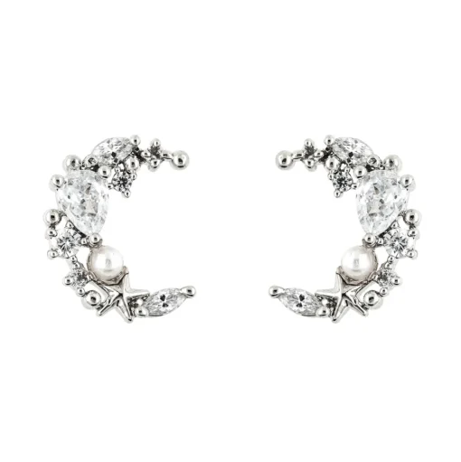 Earring Diamante Moon Pearl