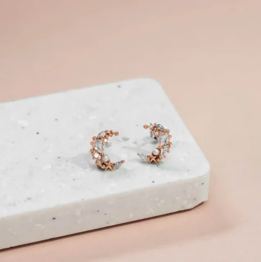 Earring Diamante Moon Pearl